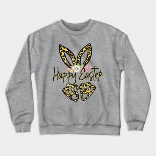 Happy Easter Cheetah bunny ears and feet Flowers spring Crewneck Sweatshirt